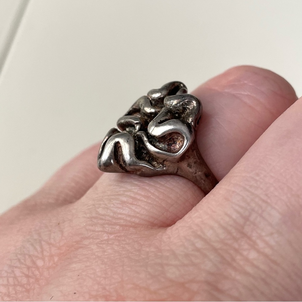 Vintage Israel stamped 925 sterling silver Brutalist freeform ring sz 6.5 - Picture 3 of 16